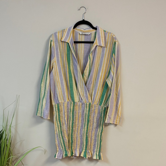 BNWOT Zara The Valery Pastel Striped Smocked Mini Dress size XXL - Picture 4 of 7